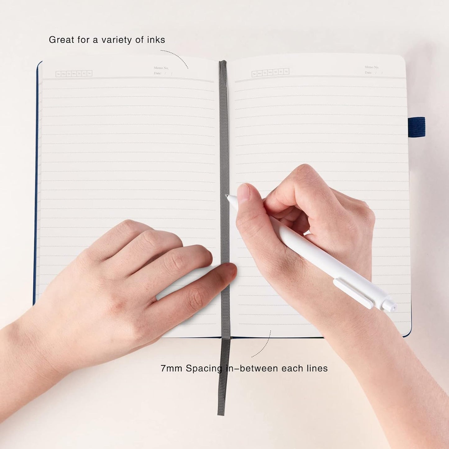 Deziliao Lined Journal Notebooks with Pen Loop, Hardcover Notebook Journal for Work, 100Gsm Premium Thick Paper with Inner Pocket, Medium 5.7"x8.4", （Green-Blue, Ruled）