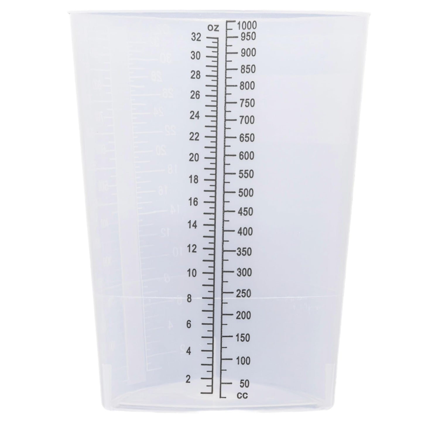 Vakly Plastic Graduated Triangular Intake Output Container [5 Pack] 32 ounce Three-Sided Translucent Laboratory Beaker for Measuring & Mixing - Clear Markings in oz & cc - for Specimen, Paint & Epoxy