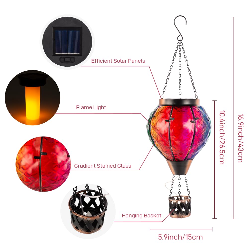 Yelenew Hot Air Balloon Solar Lantern With Flame Flickering Light Led Glass Hanging Solar Lanterns Outdoor Waterproof Garden Light For Patio Tree Porch Yard Decor Mothers Day Gift For Women Mom