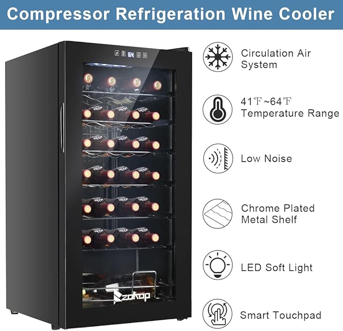 Winado 28 Bottle Wine Cooler Refrigerator, Freestanding Compressor Wine Chiller w/Adjustable Temperature, Compact Mini Wine Fridge with Digital Control & Removable Shelves & Double-layer Glass Door