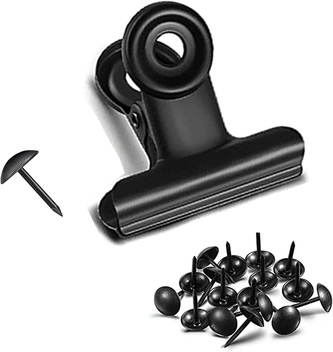 Bulldog Clips with Hole for Push-pin, Paper File Clips with Strong Spring, Small Metal Binder Clips, Seal Clamps for Coffee Tea Food Bags, Decorative Clips for DIY Photo Grid (Black,2.5inch)