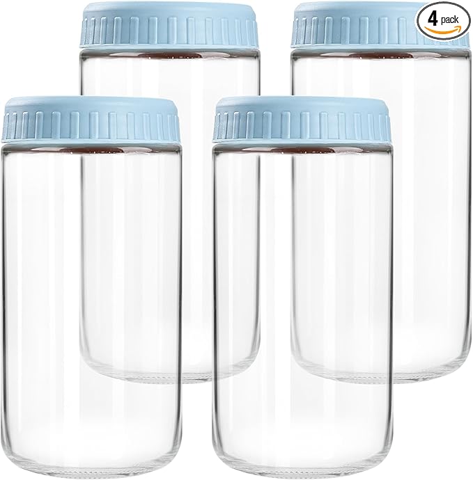 Overnight Oats Containers with Lids, 24oz Glass Jars with Lids 4 pcs, Light Blue, Wide Mouth Mason jars for Salad, Yogurt, Snacks, Meal Prep