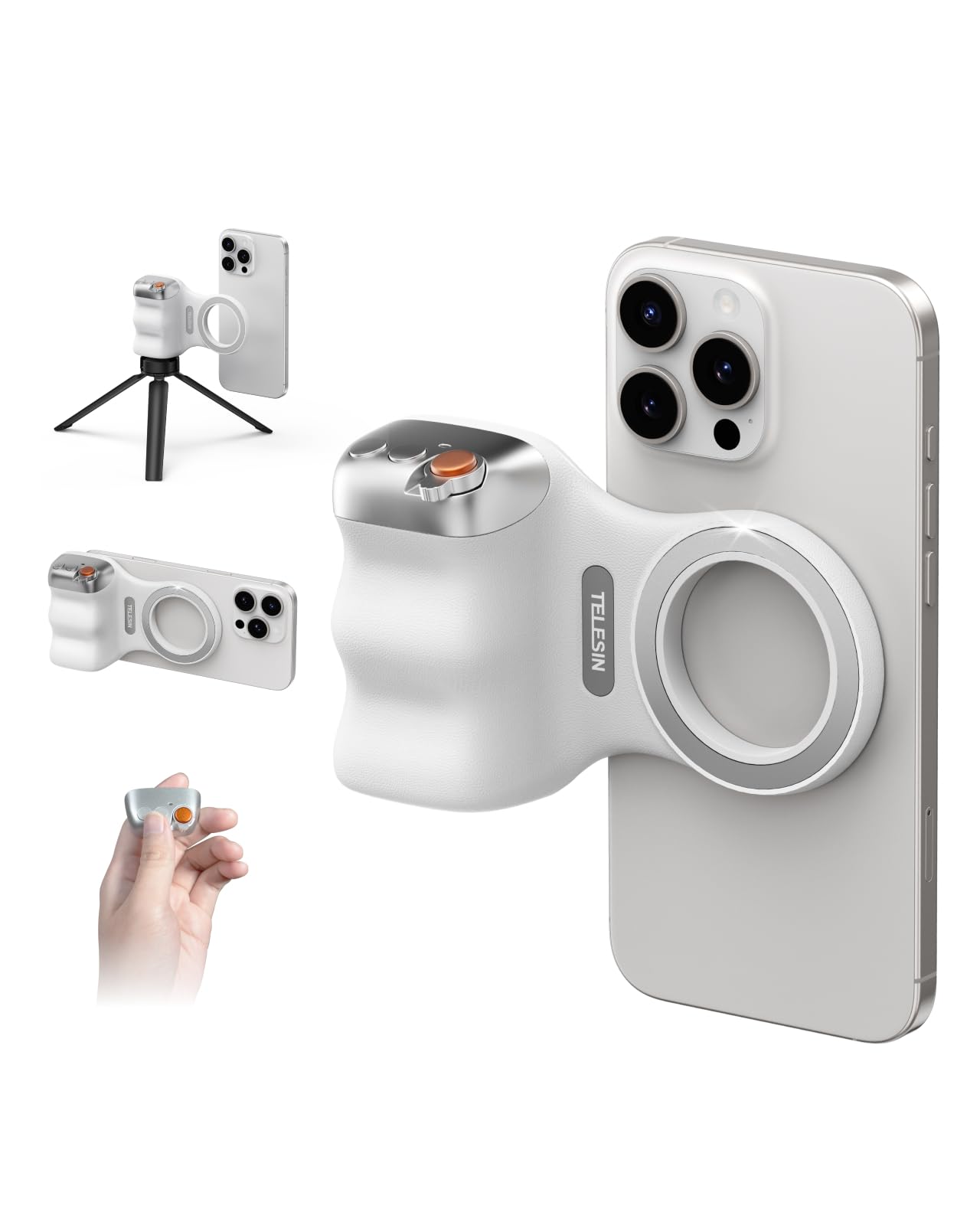 Telesin Fun Shot Magnetic Phone Camera Dslr Style Shutter Grip For Iphone & Android With Detachable Wireless Shutter Button - 1/