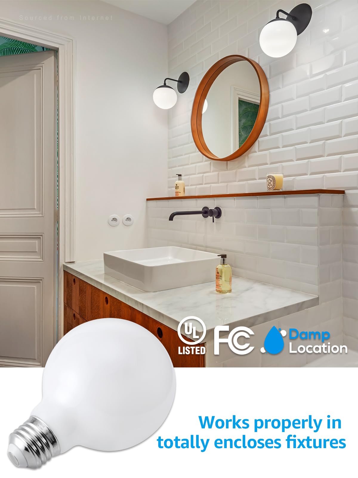 TORCHSTAR G25 Globe Light Bulbs LED Dimmable 4.5W, 500lm, E26 Base, Cool White 4000K, 12-Pack, Round Frosted