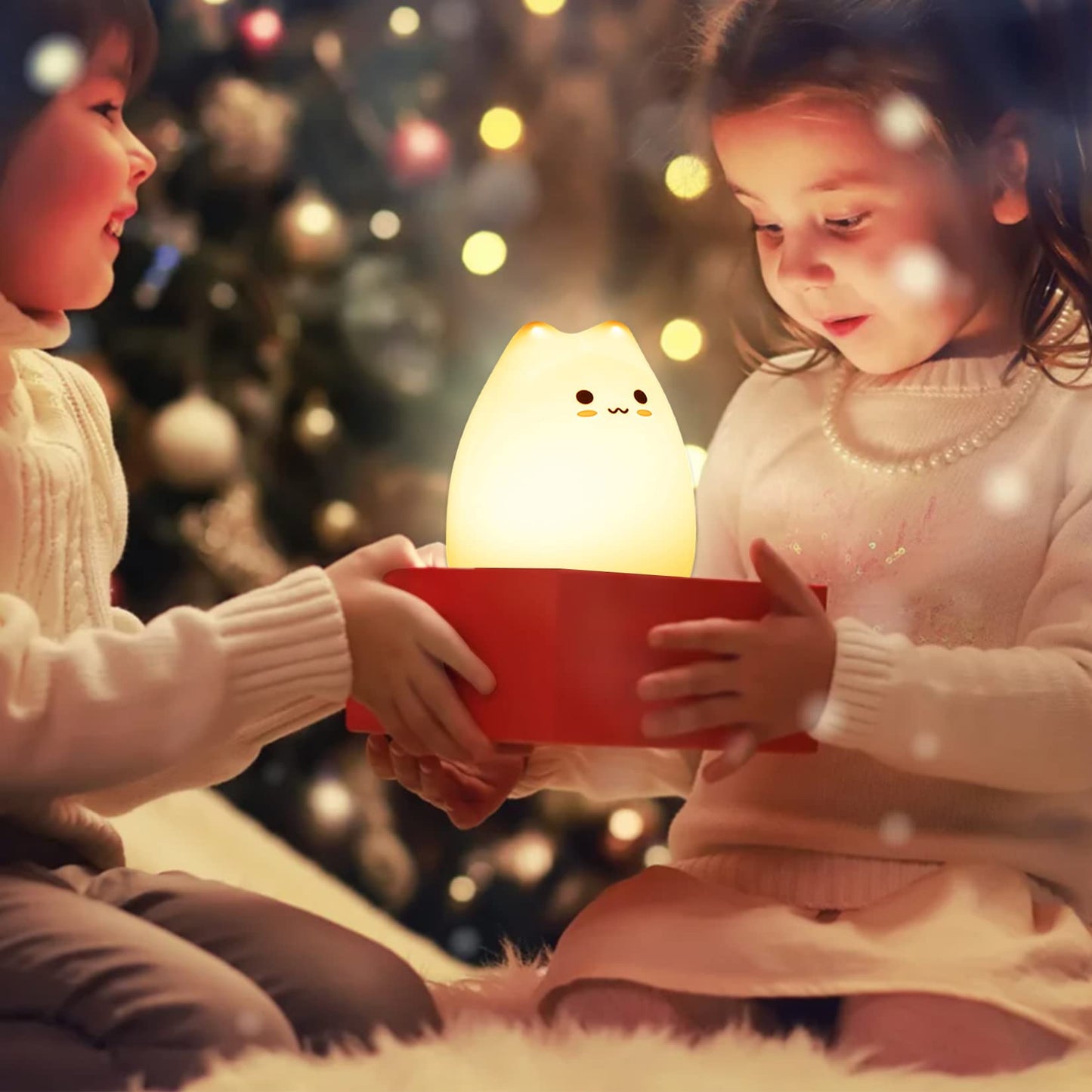 ZKLiLi Cat Night Light for Kids, Silicone Touch Lamp, 9*8.9*10.2cm, Light Color, Model ZK-001
