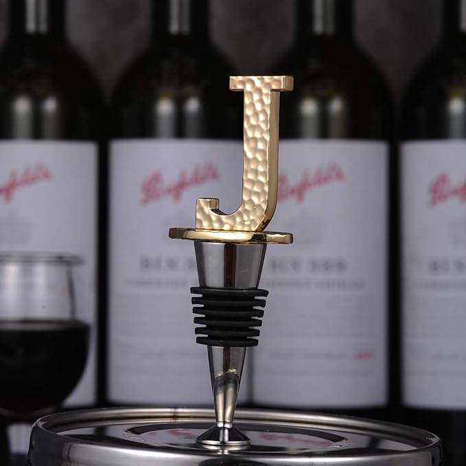 Miicol Wine Bottle Stopper, Prosecco Stopper, Gold Wine Stopper, Personalised Champagne Stopper, Initial Wine Stopper, Funny Prosecco Gift, Wine Lovers Gift, Kitchen Decor, Letter J