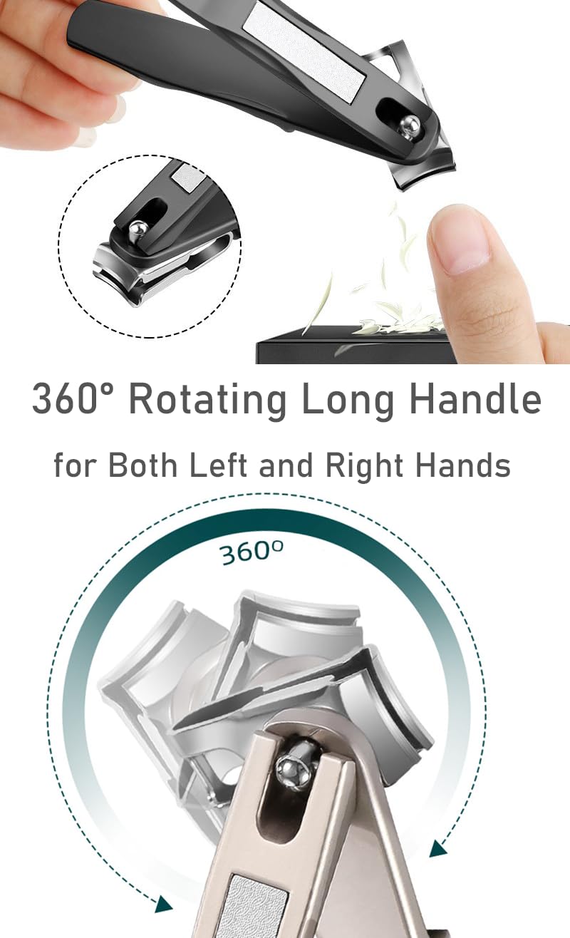 Nail Clippers for Thick Nails, Heavy Duty Toenail Clippers for Seniors Large Wide Jaw Opening and 360 Rotating Nail Clippers (Bl