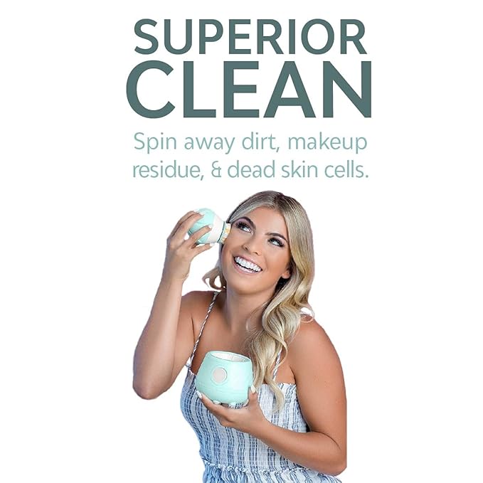 TAO Clean Ona Diamond Orbital Facial Brush and Cleansing Station, Electric Face Cleansing Brush with Ergonomic Handle, Dual Speed Settings, Light Blue