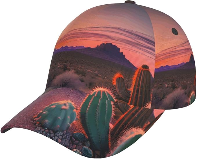 Cactus Desert Sunset Print Fashion Curved Edge Baseball Cap for Men Women, All-Season Outdoor Sports Travel Cap Black