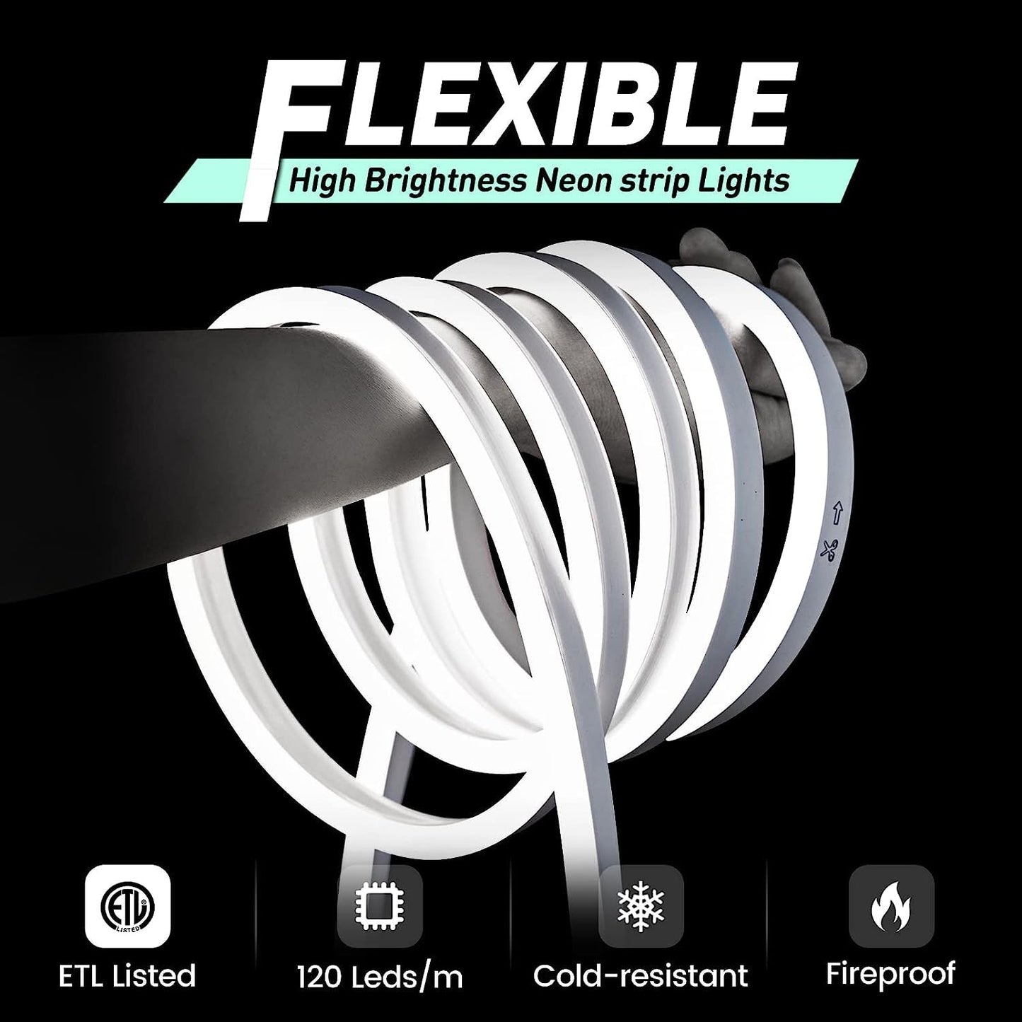 Gzbtech Flexible Led Neon Rope Lights 132Ft Ac 110-120V Waterproof Strip Light  120 Leds/M Cuttable Connectable Neon Lighting For Indoor Outdoor Home Decor/Commercial Building Use-Cold White 40M