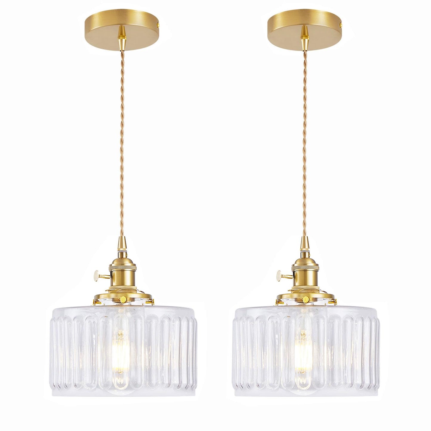 WimiSom Industrial Pendant Lighting, Glass Shade, Adjustable Height, 2-Pack, Clear, Model Glass-003