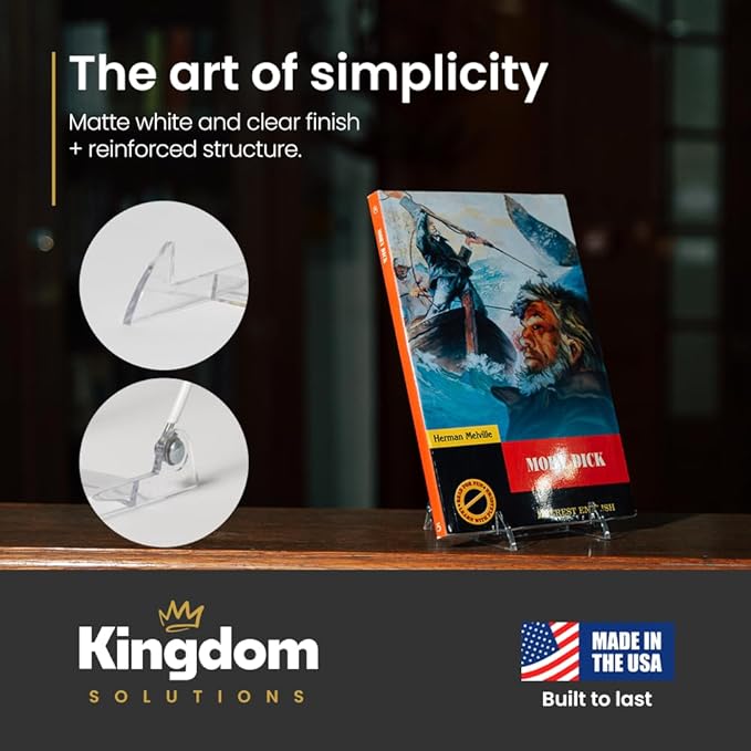 KINGDOM SOLUTIONS MADE IN USA 4-Pack Adjustable Acrylic Easels - Plate Stand - Sturdy Book Stand for Art, Pictures, Plates, Frames - Unique on the Market