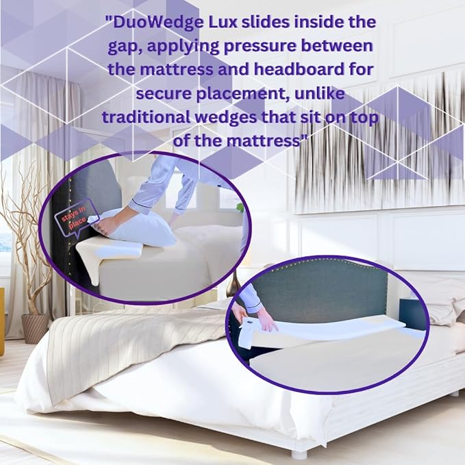 Bed Wedge Pillow for headboard Mattress Gap DuoWedge lux. (White, Cal-King 72") The Perfect Filler for Gaps up to 7"