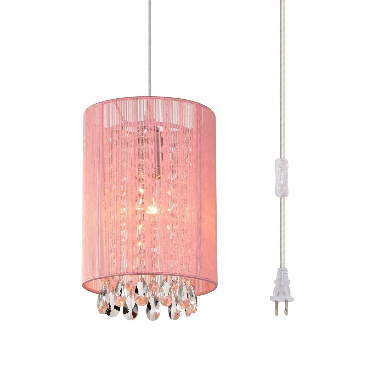 LaLuLa Hanging Lamp, 1-Light Pendant Light, Pink Cotton with Plug-in Cord, 7in Size, Model P17168PK-P