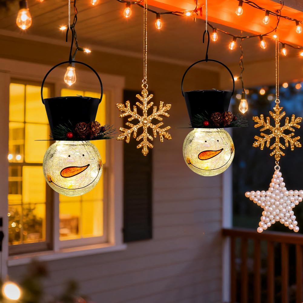 Starsoul 2 Pack Snowman Solar Lanterns  Christmas Outdoor Hanging Lantern Waterproof Decorative Snowman Lights Decor For Garden  Patio  Yard  Porch  Xmas Holiday Party Decor (Pinecone)