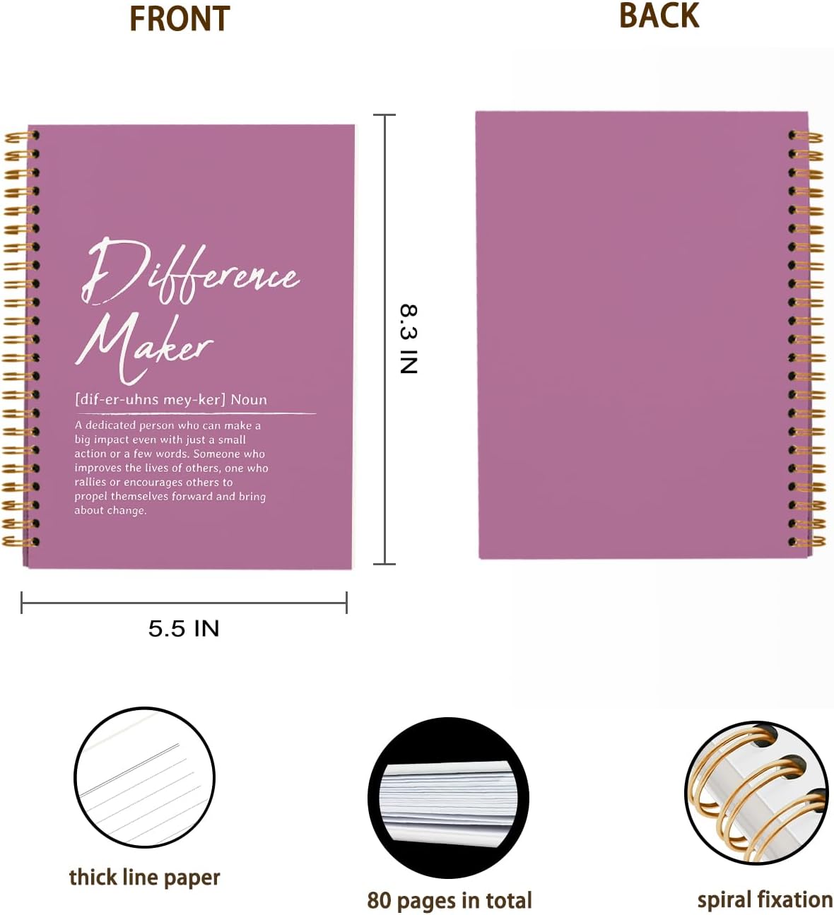 OXW Purple Notebooks for Work, Difference Maker Gift Meeting Notebook Journal for Writing, Employee Appreciation Gifts, Thank You Gifts for Women Men Leader Mentor Boss Manager, 5.5"x8.3"