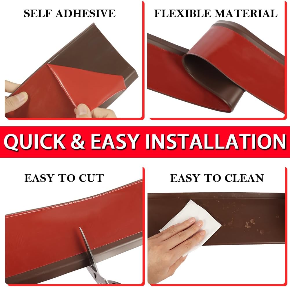 FONUNO Vinyl Wall Base Baseboard Molding Trim 4" Flexible Self Adhesive Rubber Wall Base Moulding Trim Peel and Stick Design, 4 Inch x 100 Feet, Brown