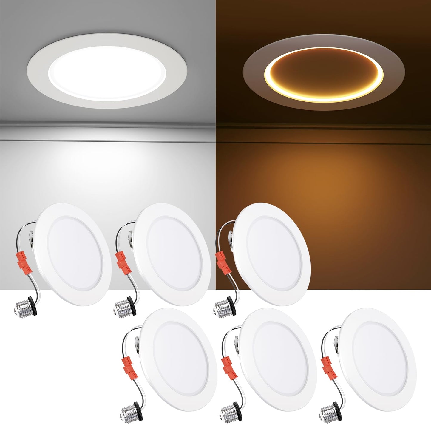 Ensenior 6 Pack 4 Inch 5Cct Led Can Lights With Night Light  Retrofit Led Recessed Lighting  Dimmable  7W 120V  700Lm