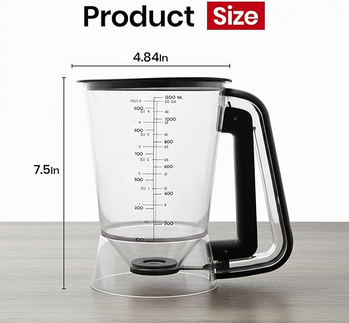 Eggssentials - Pancake Batter Dispenser with 5-Cup Capacity - Waffle Batter Dispenser for Pancakes, Cupcakes & Crepes, Easy-Squeeze Handle, Dishwasher Safe - Black Pancake Dispenser