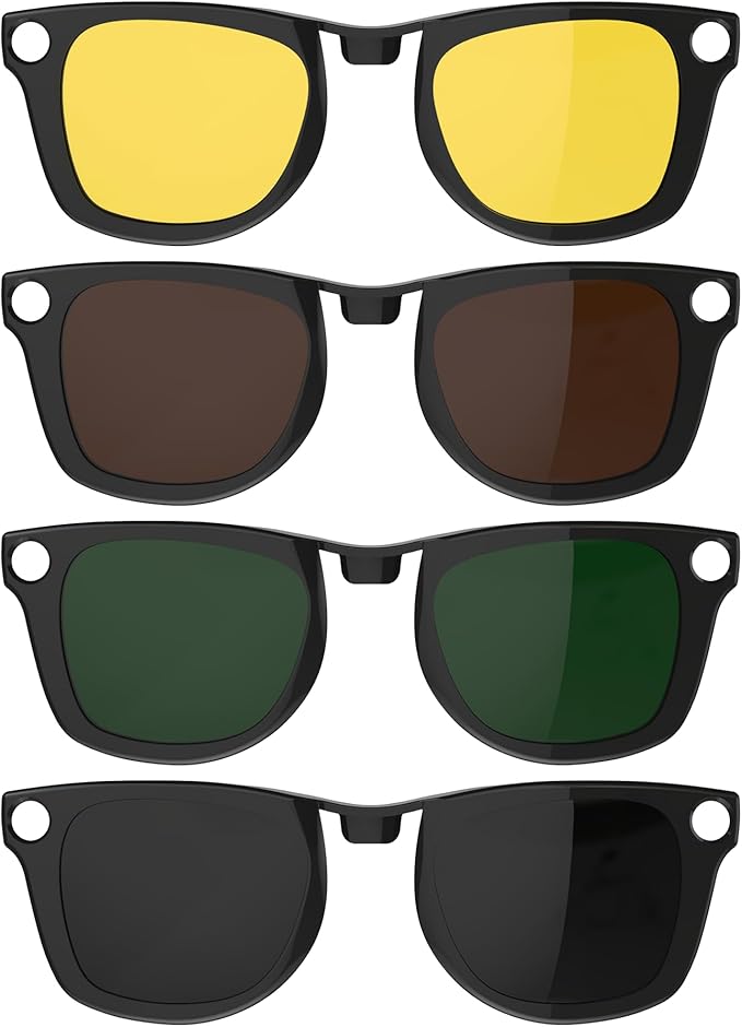 HIBLOKS 4Pcs Polarized Clip for Ray-Ban Meta Wayfarer RW4006 & Gen 2 RW4012 Regular (50-22), Shiny Black Frame Discolorati...
