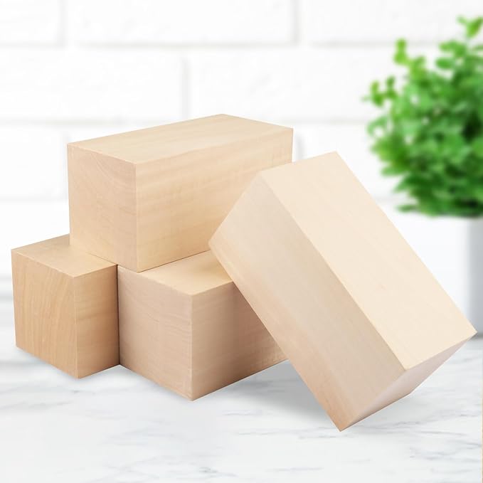 4 Pack Basswood Carving Blocks, 6x3x3 Inches Basswood Blocks for Beginner to Advanced Carvers, Ideal for DIY Projects and Gifts, Soft and Smooth, Easy Whittling and Carving,by GNIEMCKIN