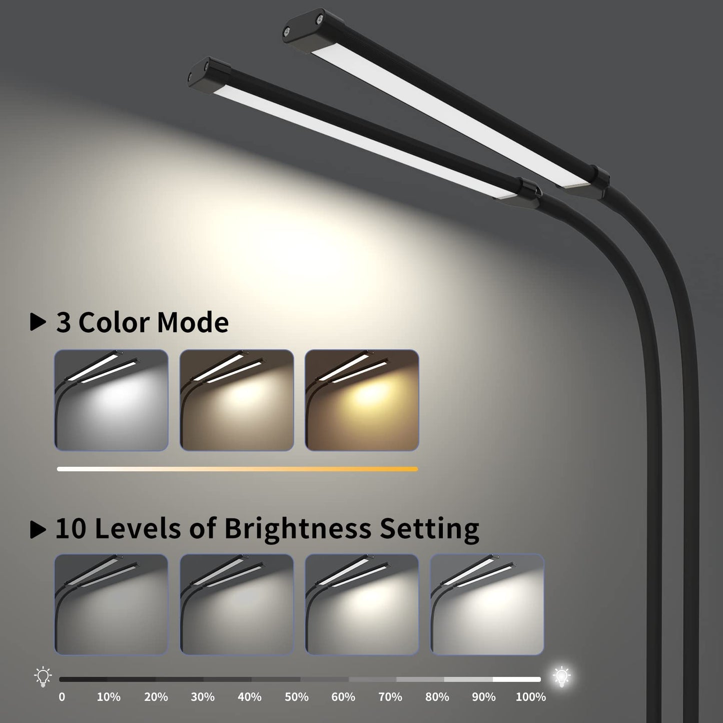iZELL Desk Lamp, LED Tube, Flexible Gooseneck, Clamp, Black, Model TBL722-BK