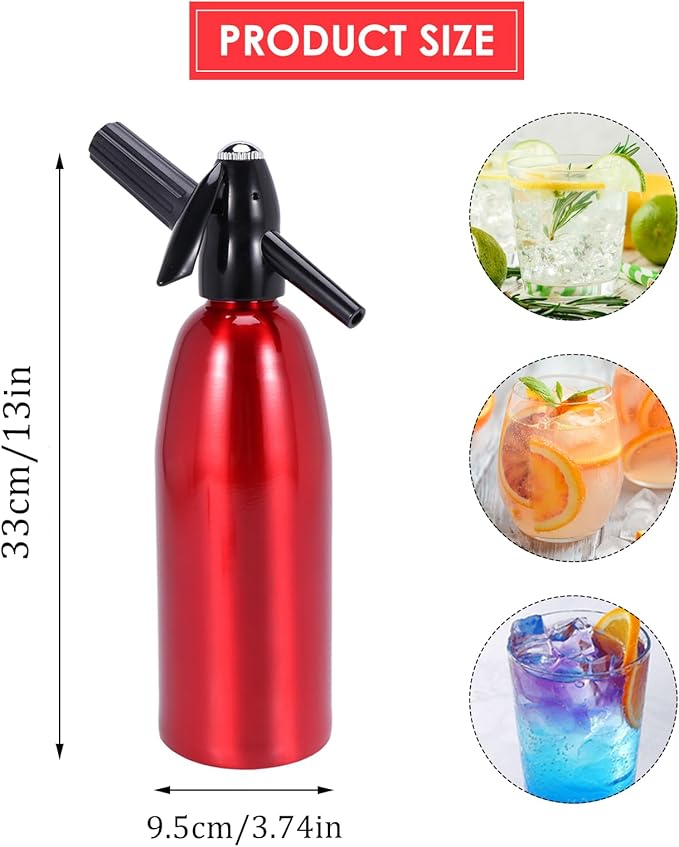 1L Portable Soda Siphon – Aluminum Home Soda Maker, Red Vintage Seltzer Bottle for DIY Carbonated Drinks, Sparkling Water Maker for Healthy Cocktails, Use 8 gram CO2 Cartridges (Not Included)