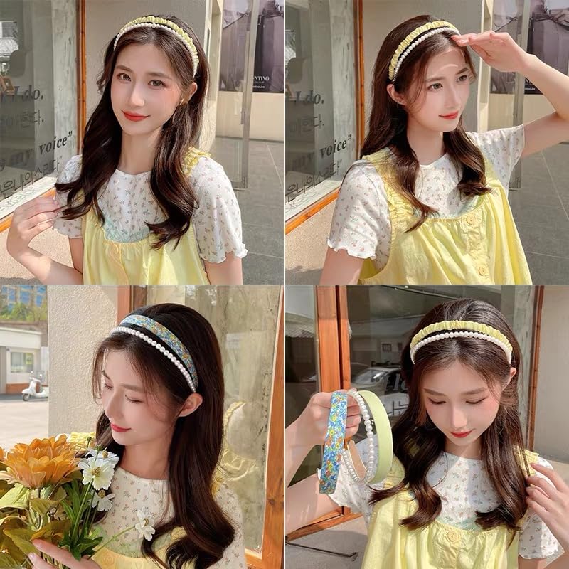 Agirlvct Headbands for Women, Non Slip Flower & Pearl Hairband, Cute Fashion Wide Hair Bands,Multi-style Headband Pack Bir...