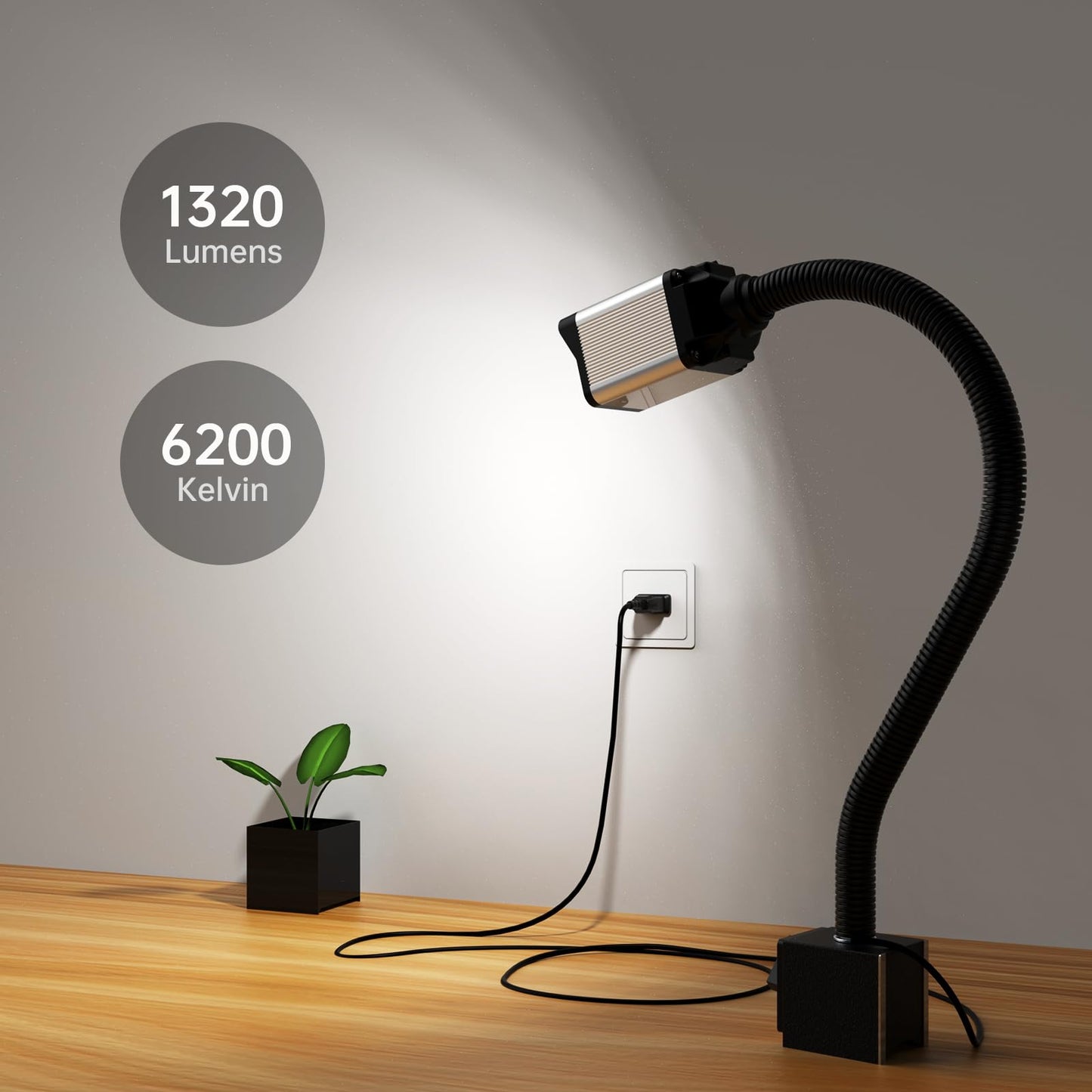 Led Lathe Work Light  20In Flexible Gooseneck Lamp With 28Leds  1200 Lumen Machine Light For Lathecnc Milling Drill Press Sewing Machine Industriallighting 120V(Base With 4Screw Holes)