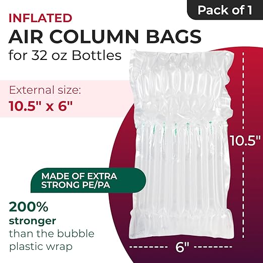 IDL Packaging Inflated 32 oz Bottle Air Bags, Self Sealed, Pack of 1 - Reusable Air Column Bags for Packing, Travel and Shipping - Cushioning Protector for Glass, Ceramic, Breakables