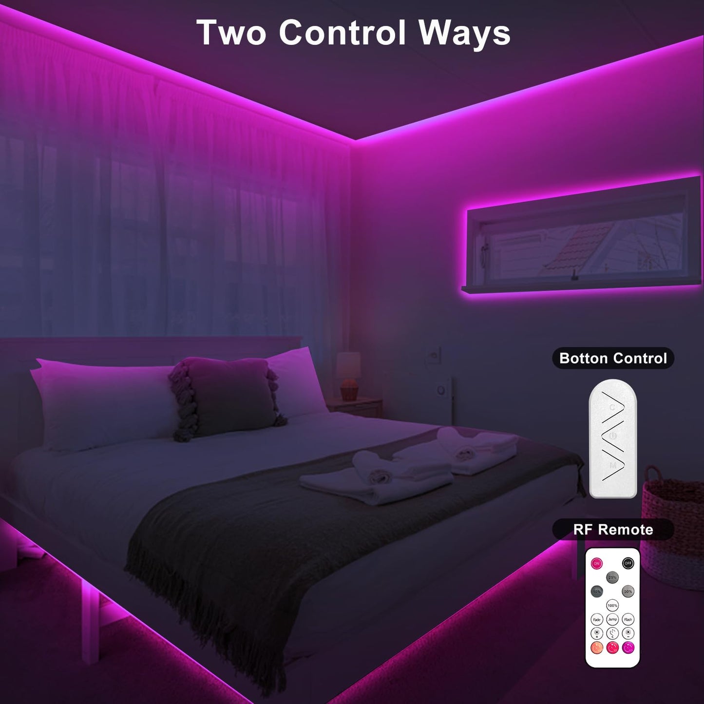 Tatazone 32.8ft Pink COB Led Strip Lights with RF Remote, Dimmable Bright Adhesive Indoor Led COB Light Strip for Cabinet, Painting, Room, Bed
