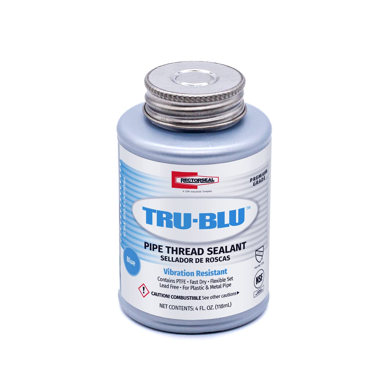 RectorSeal Tru-Blu 31631 Pipe Thread Sealant, Fast-Dry, PTFE Enriched, Plumbing, Designed for high Vibration environments and Thermal Expansion/Contraction, 1/4 Pint