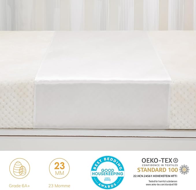 PROMEED 2 Pack 23 Momme Silk Crib Slip for Baby Hair, No More Bed Head and Baby Bald Spots, 100% Silk Crib/Bassinet Sheets for Baby Boy/Girl (White)