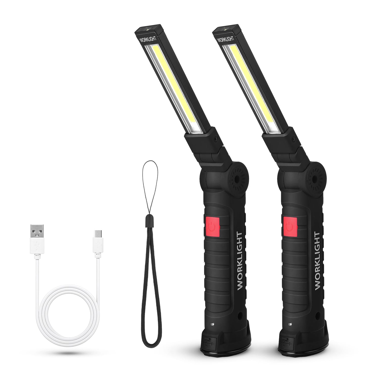Suranew Led Worklight Flashlight  Cob Rechargeable Work Lights With Magnetic Base 360 Degree Rotate And 5 Modes Portable Flood Light Inspection Construction Light For Car Repair (Black Green  2 Pack)