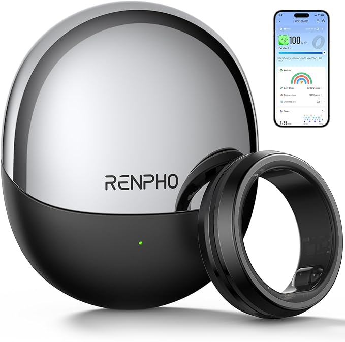 RENPHO Lynx Smart Ring, Blood Oxygen & Heart Rate Monitors with 7-Day Battery Life, Titanium, Waterproof, Subscription-Fre...