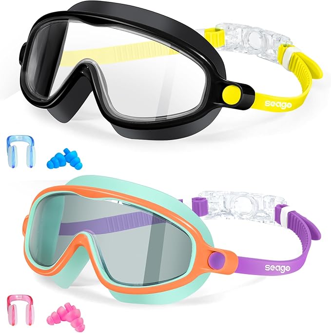 Seago Kids Goggles for Swimming 2 Pack No Leaking Anti-Fog with Wide View UV Protection Crystal Clear Watertight Swim Gogg...