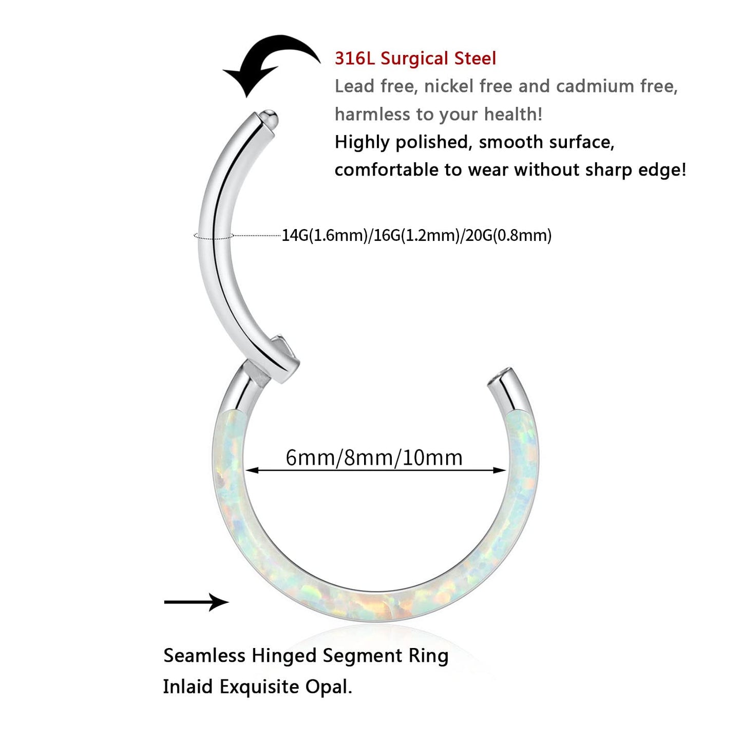 FUNLMO 16G Septum Ring Septum Jewelry 8mm Daith Earrings Septum Clicker Nose Rings Helix Daith Septum Conch Piercing Jewelry Sur