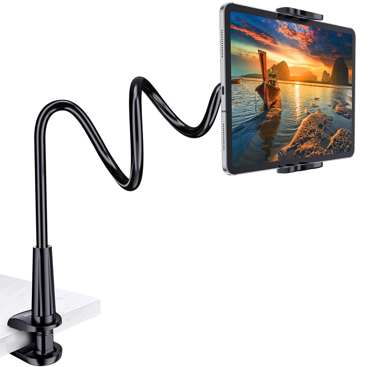 Tryone Gooseneck Tablet Holder Stand For Bed Adjustable Flexible Arm Tablets Mount Clamp On Table Compatible With Ipad Air Mini