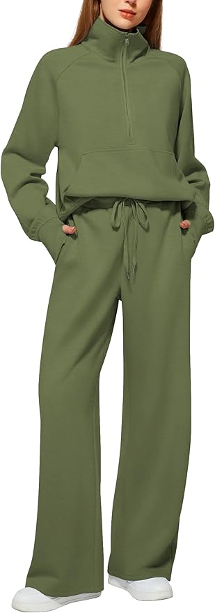 Casly Lamiit Women's 2 Piece Outfits Lounge Set 2025 Oversized Half Zip Sweatshirt Wide Leg Sweatpant Set Sweatsuit Tracksuit