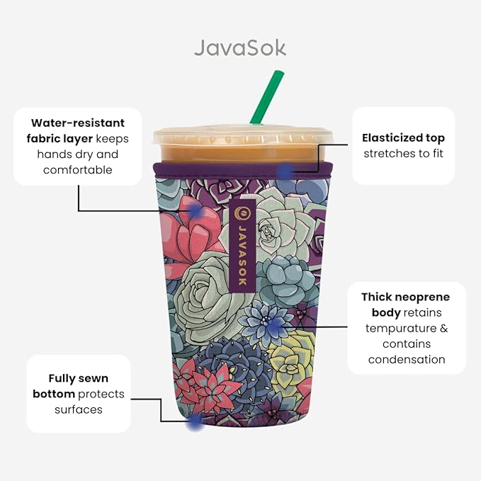Sok It JavaSok Iced Coffee & Cold Soda Insulated Neoprene Cup Sleeve (Poolside Perfection, Medium: 22-28oz)