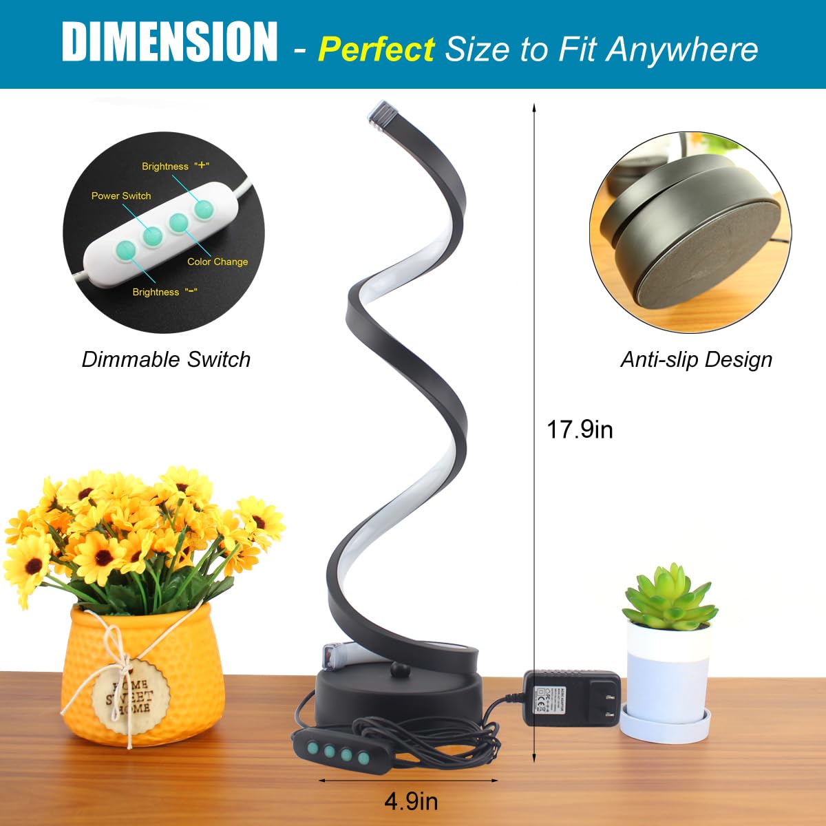 BESKETIE Modern Table Lamp Set of 2, Dimmable 12W LED, 3 Colors, 10 Brightness Levels, Black, Model BKT-TB01-B-