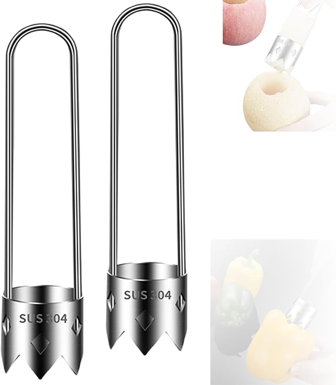Red Bell Pepper Seed Corer, Upgraded T Shaped Vegetable and Fruit Corer Stainless Steel Tomato Apple Seed Remover Tool Practical Kitchen Gadget for Removing Fruit & Vegetable Cores (A 2pcs)