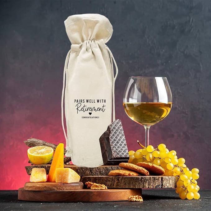 Andaz Press Retirement Wine Bag, Pairs Well With Retirement Wine Bottle Cover, Funny Retirement Gifts Canvas Wine Bag, Champagne Bottle Bag, Wine Bottle Gifts, Retirement Gifts For Men, Women, 1-Pack
