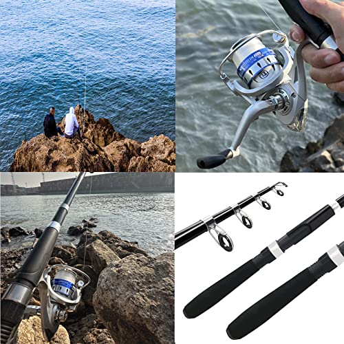 Fishing Pole Combo Set,2.1m/6.89ft 2PCS Collapsible Rods 2PCS Spinning Reels Lures Set Carrier Bag Carbon Fiber Telescopic...