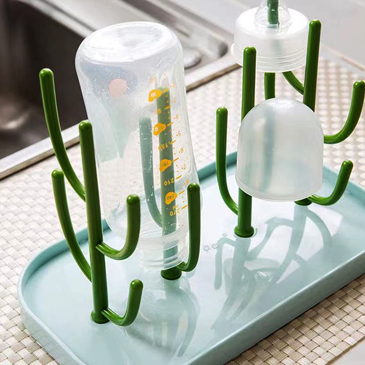SHxxyljh Baby Essentials,Bottle Drying Rack,Baby Bottle Drying Rack,Drying Rack for Kitchen Counter,Detachable Bottle Dryer Holder with Base.for Nipples,Cups,Pump Parts and Accessories(Green)