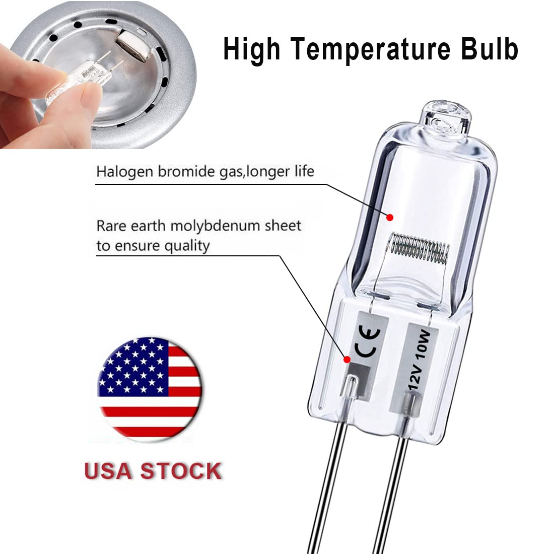 G4 Halogen Bulb, 10 Pack 12V 10W Bi-pin Base, High Output 150LM 3000Hrs Long Lifetime, Dimmable, CRI100 & 2800K Warm White, for Cabinet Light Bulbs