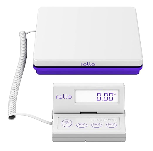 Rollo Shipping Scale for Packages - Digital Shipping Postal Scale (110 Lb Max) - Hold and Tare Functions - Includes AC Ada...