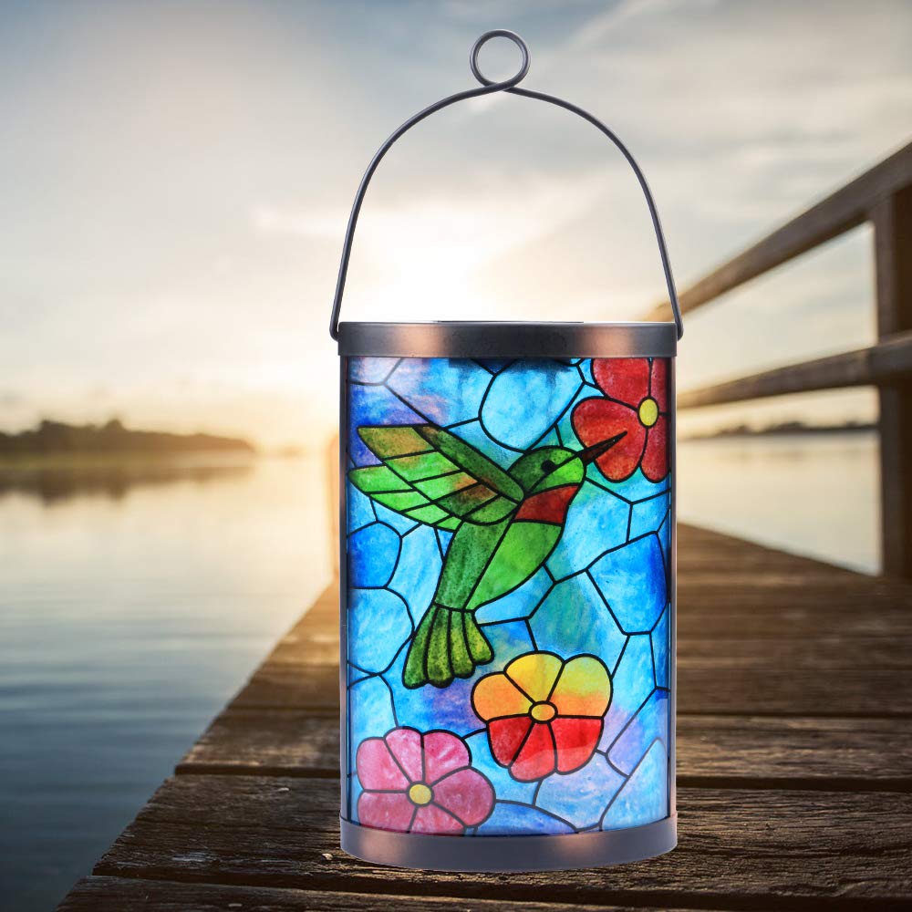 MUMTOP Hanging Solar Lantern - Waterproof LED Hummingbird Lights, Blue-Green, Model ohrm004, for Outdoor Patio Garden