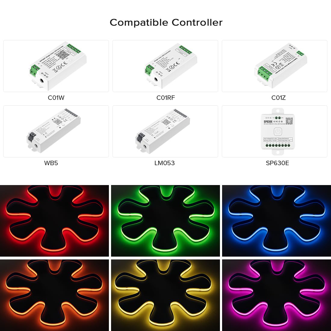FCOB COB LED Strip Light 16.4FT 24V 480LEDs/m Green Dimmable High Density for Cabinet Indoor Decor