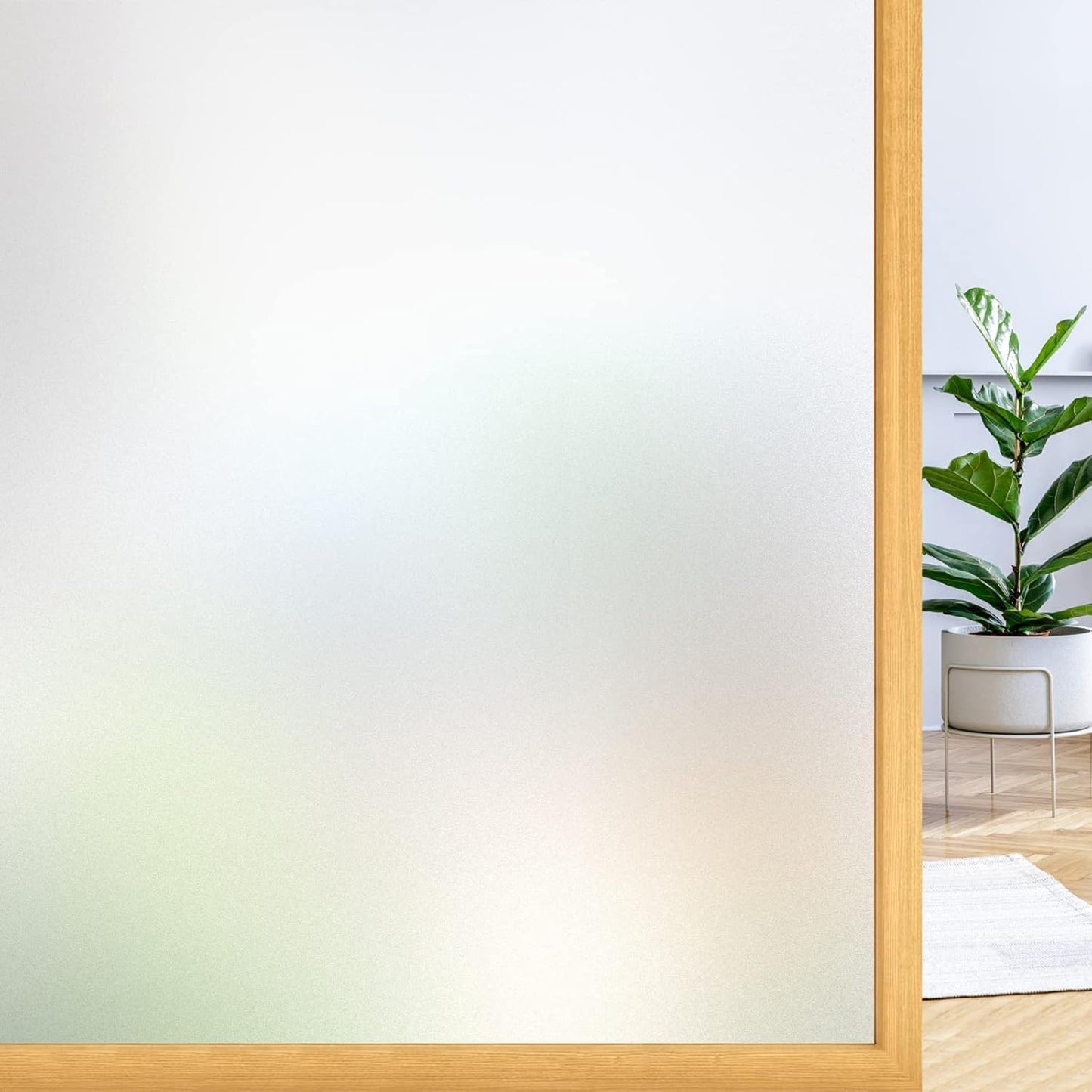 rabbitgoo Window Privacy Film, Frosted Glass Window Clings, Static Cling UV Heat Blocking Door Stickers for Home Bathroom, Removable Indoor Decal Coverings Day and Night, Pure, 23.6 x 118.1 Inches